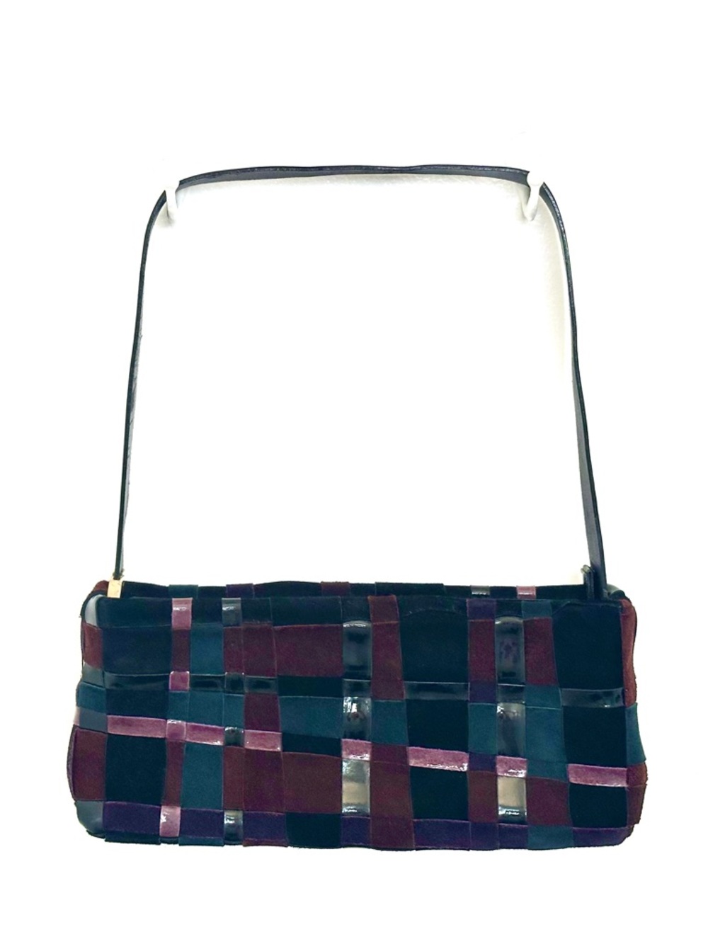 Francesco Biasia Woven Leather Patchwork Shoulder Bag in Black, Purple & Blue